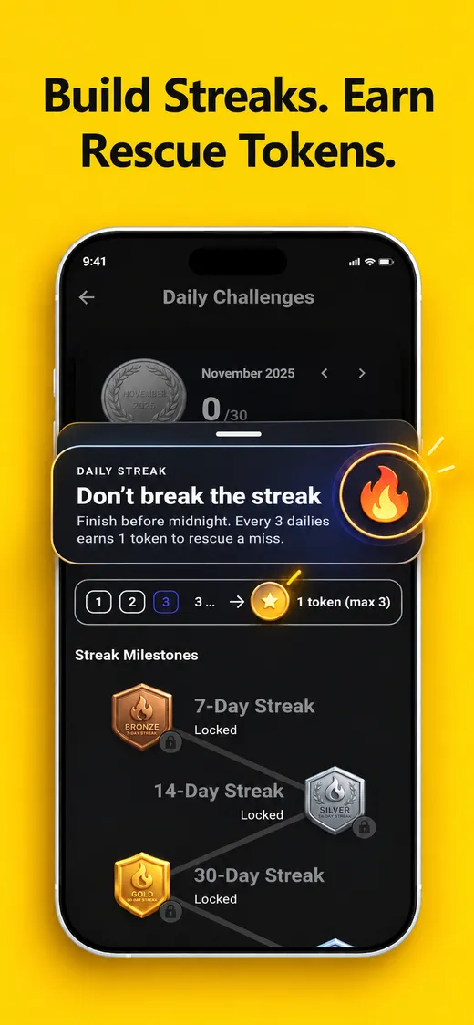 Daily streaks and rescue tokens